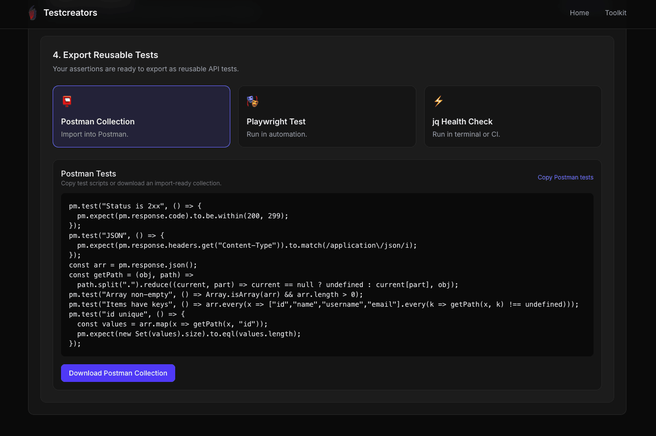Export Reusable Tests